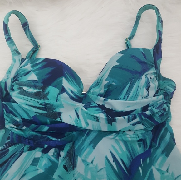 Soma Tropical Palms Green and Blue Tankini Swim - Picture 3 of 6